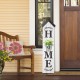 Glitzhome 42"H Wooden Washed White "HOME" Porch Sign with Metal Planter