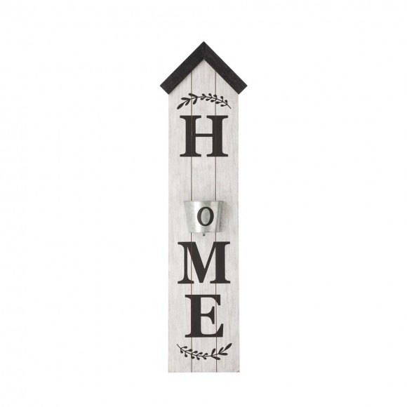 Glitzhome 42"H Wooden Washed White "HOME" Porch Sign with Metal Planter