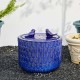 Glitzhome 14.75"D Cobalt Blue Two Birds Embossed Leaf Pattern Cylindrical Ceramic Fountain with Pump and LED Light