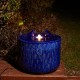 Glitzhome 14.75"D Cobalt Blue Two Birds Embossed Leaf Pattern Cylindrical Ceramic Fountain with Pump and LED Light