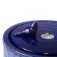 Glitzhome 14.75"D Cobalt Blue Two Birds Embossed Leaf Pattern Cylindrical Ceramic Fountain with Pump and LED Light