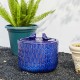 Glitzhome 14.75"D Cobalt Blue Two Birds Embossed Leaf Pattern Cylindrical Ceramic Fountain with Pump and LED Light