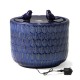 Glitzhome 14.75"D Cobalt Blue Two Birds Embossed Leaf Pattern Cylindrical Ceramic Fountain with Pump and LED Light