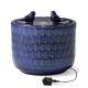 Glitzhome 14.75"D Cobalt Blue Two Birds Embossed Leaf Pattern Cylindrical Ceramic Fountain with Pump and LED Light