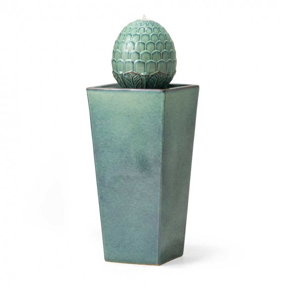 Glitzhome 35.75"H Oversized Turquoise Artichoke Pedestal Ceramic Fountain with Pump and LED Light