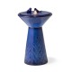 Glitzhome 27.5"H Cobalt Blue Two Birds Embossed Plant Pattern Pedestal Ceramic Fountain with Pump and LED Light