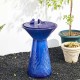 Glitzhome 27.5"H Cobalt Blue Two Birds Embossed Plant Pattern Pedestal Ceramic Fountain with Pump and LED Light