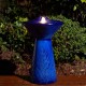 Glitzhome 27.5"H Cobalt Blue Two Birds Embossed Plant Pattern Pedestal Ceramic Fountain with Pump and LED Light