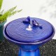 Glitzhome 27.5"H Cobalt Blue Two Birds Embossed Plant Pattern Pedestal Ceramic Fountain with Pump and LED Light