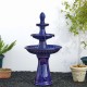 Glitzhome 45.25"H Oversized Cobalt Blue 3-Tier Ceramic Outdoor Fountain with Pump and LED Light