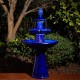 Glitzhome 45.25"H Oversized Cobalt Blue 3-Tier Ceramic Outdoor Fountain with Pump and LED Light