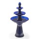 Glitzhome 45.25"H Oversized Cobalt Blue 3-Tier Ceramic Outdoor Fountain with Pump and LED Light