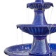 Glitzhome 45.25"H Oversized Cobalt Blue 3-Tier Ceramic Outdoor Fountain with Pump and LED Light