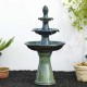 Glitzhome 45.25"H Oversized Turquoise 3-Tier Ceramic Outdoor Fountain with Pump and LED Light