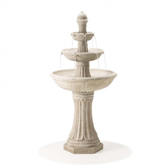 Glitzhome 47.25"H Oversized Sand Beige Terrazzo Resin 3-Tier Outdoor Fountain with Pump and Light