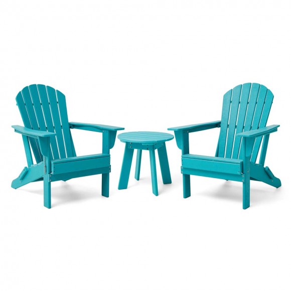 Elm PLUS 3-Piece Outdoor Patio Aqua HDPE Folding Adirondack Chairs and 20"D Side Table Set