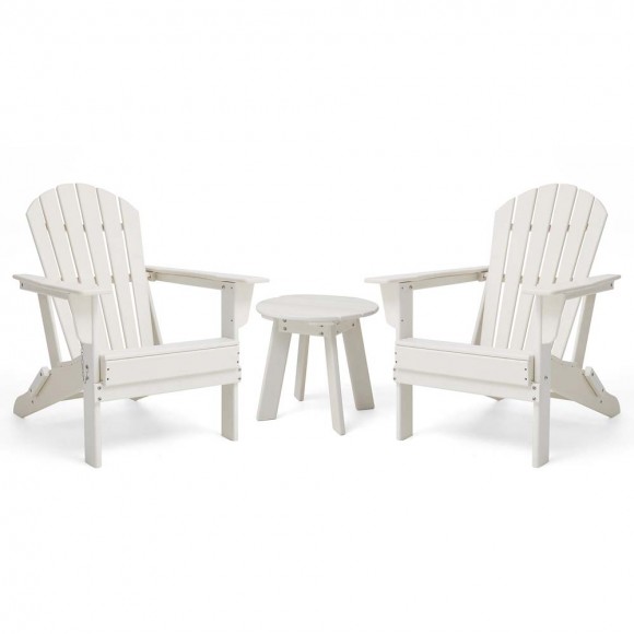 Elm PLUS 3-Piece Outdoor Patio White HDPE Folding Adirondack Chairs and 20"D Side Table Set