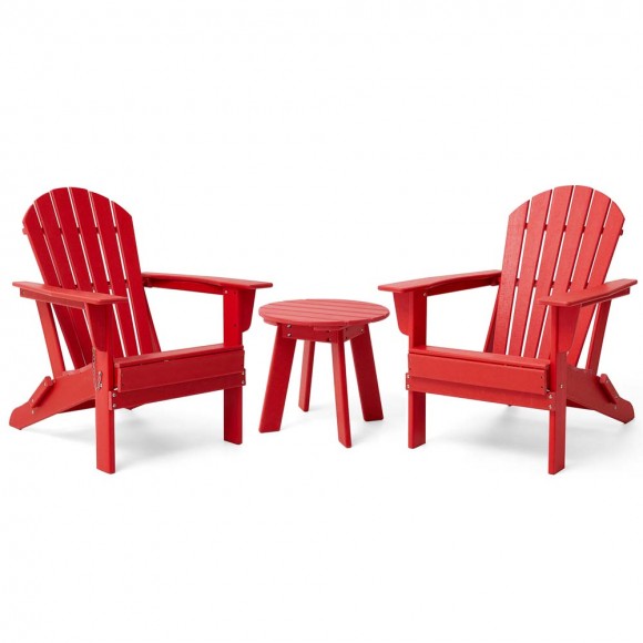 Elm PLUS 3-Piece Outdoor Patio Red HDPE Folding Adirondack Chairs and 20"D Side Table Set