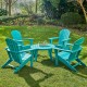 Elm PLUS 5-Piece Outdoor Patio Aqua HDPE Folding Adirondack Chairs and 36"D Coffee Table Set