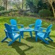 Elm PLUS 5-Piece Outdoor Patio Pacific Blue HDPE Folding Adirondack Chairs and 36"D Coffee Table Set