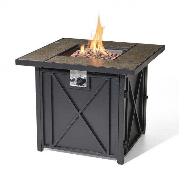 Elm PLUS 24.75"H X 30"W 50000-BTU Square Tiles Top Aluminum Propane Fire Pit Table with Polyester Cover