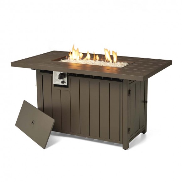 Elm PLUS 48"W 30000-BTU Tan Aluminum Propane Fire Pit Table with Polyester Cover