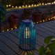 Glitzhome 9.75"H Blue Metal Woven Solar Powered Outdoor Hanging Lantern