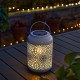 Glitzhome 8.75"H White Metal Cutout Solar Powered Outdoor Hanging Lantern