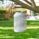 Glitzhome 8.75"H White Metal Cutout Solar Powered Outdoor Hanging Lantern