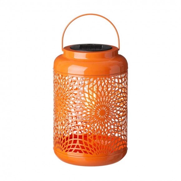 Glitzhome 8.75"H Orange Metal Cutout Solar Powered Outdoor Hanging Lantern