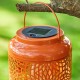 Glitzhome 8.75"H Orange Metal Cutout Solar Powered Outdoor Hanging Lantern