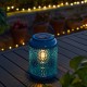 Glitzhome 8.75"H Blue Metal Cutout Solar Powered Outdoor Hanging Lantern