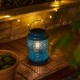 Glitzhome 8.75"H Blue Metal Cutout Solar Powered Outdoor Hanging Lantern