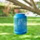 Glitzhome 8.75"H Blue Metal Cutout Solar Powered Outdoor Hanging Lantern