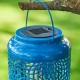 Glitzhome 8.75"H Blue Metal Cutout Solar Powered Outdoor Hanging Lantern