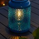 Glitzhome 8.75"H Blue Metal Cutout Solar Powered Outdoor Hanging Lantern