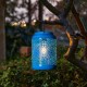 Glitzhome 8.75"H Blue Metal Cutout Solar Powered Outdoor Hanging Lantern