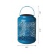 Glitzhome 8.75"H Blue Metal Cutout Solar Powered Outdoor Hanging Lantern