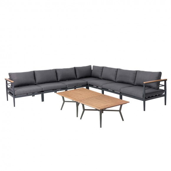 Glitzhome 9 Piece Outdoor Patio Black Aluminum Sectional Conversation Sofa Set with Cushions