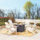 Elm PLUS 1 Piece 50000-BTU Square Tiles Top Aluminum Propane Fire Pit Table and 4 Piece White HDPE Folding Adirondack Chairs