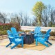 Elm PLUS 1 Piece 50000-BTU Square Tiles Top Aluminum Propane Fire Pit Table and 4 Piece Pacific Blue HDPE Folding Adirondack Chairs