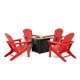 Elm PLUS 1 Piece 50000-BTU Square Tiles Top Aluminum Propane Fire Pit Table and 4 Piece Red HDPE Folding Adirondack Chairs