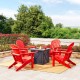 Elm PLUS 1 Piece 50000-BTU Square Tiles Top Aluminum Propane Fire Pit Table and 4 Piece Red HDPE Folding Adirondack Chairs