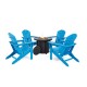 Elm PLUS 1 Piece 30000-BTU Round Slates Top Aluminum Propane Fire Pit Table and 4 Piece Pacific Blue HDPE Folding Adirondack Chairs