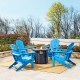 Elm PLUS 1 Piece 30000-BTU Round Slates Top Aluminum Propane Fire Pit Table and 4 Piece Pacific Blue HDPE Folding Adirondack Chairs