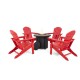 Elm PLUS 1 Piece 30000-BTU Round Slates Top Aluminum Propane Fire Pit Table and 4 Piece Red HDPE Folding Adirondack Chairs