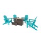 Elm PLUS 1 Piece 30000-BTU Tan Aluminum Propane Fire Pit Table and 4 Piece Aqua HDPE Folding Adirondack Chairs