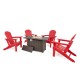 Elm PLUS 1 Piece 30000-BTU Tan Aluminum Propane Fire Pit Table and 4 Piece Red HDPE Folding Adirondack Chairs