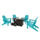 Elm PLUS 1 Piece 30000-BTU Black Aluminum Propane Fire Pit Table and 4 Piece Aqua HDPE Folding Adirondack Chairs