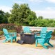 Elm PLUS 1 Piece 30000-BTU Black Aluminum Propane Fire Pit Table and 4 Piece Aqua HDPE Folding Adirondack Chairs